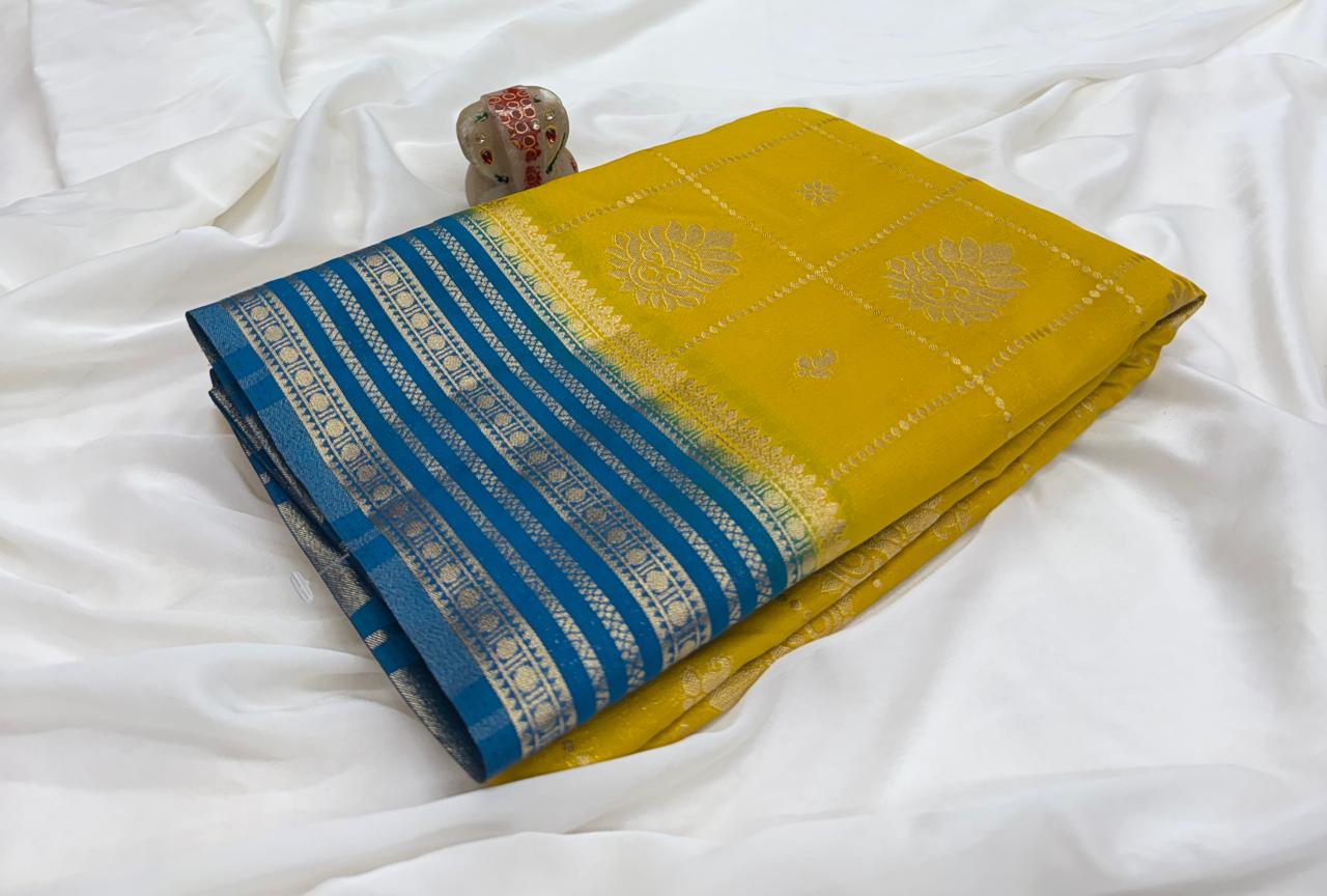 Mustard Yellow Semi Mysore Crepe Silk Saree